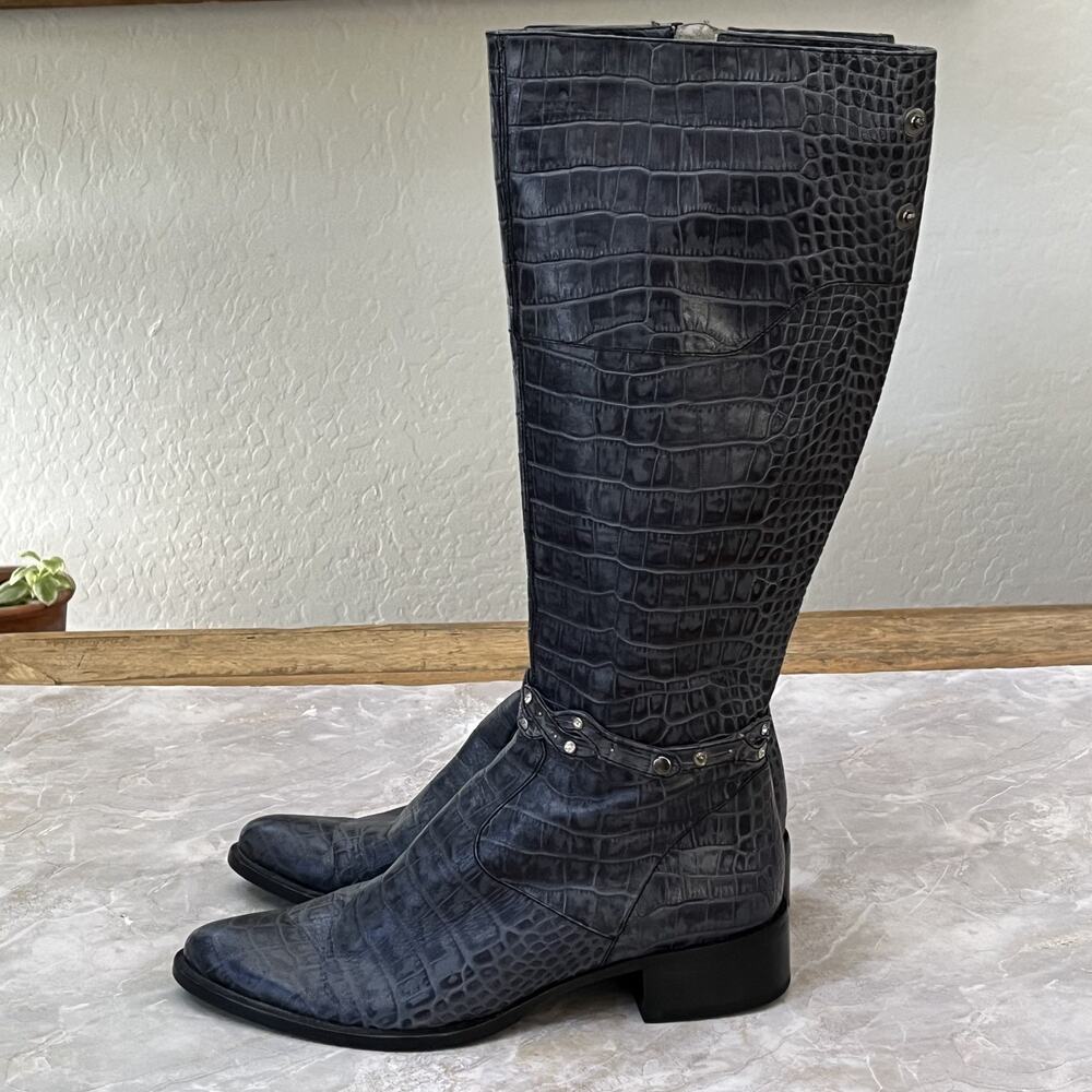 Luciano Barachini Boots Womens 39 Knee-high Crocodile Leather Pattern Riding
